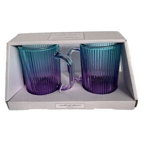 Cupcakes & Cashmere Mugs Iridescent Set of 2 Purple Blue Ombré Optic NewCupcakes